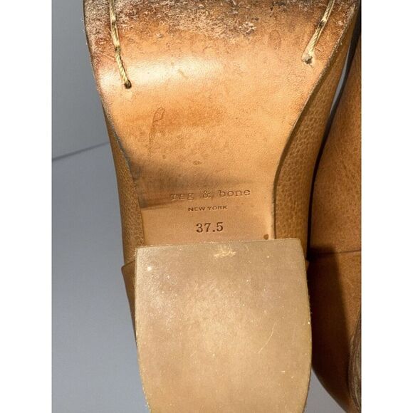 Rag & Bone Newbury Ankle Boots Leather Bootie Block Heel Tan Chunky 37.5/7.5 - Picture 8 of 12